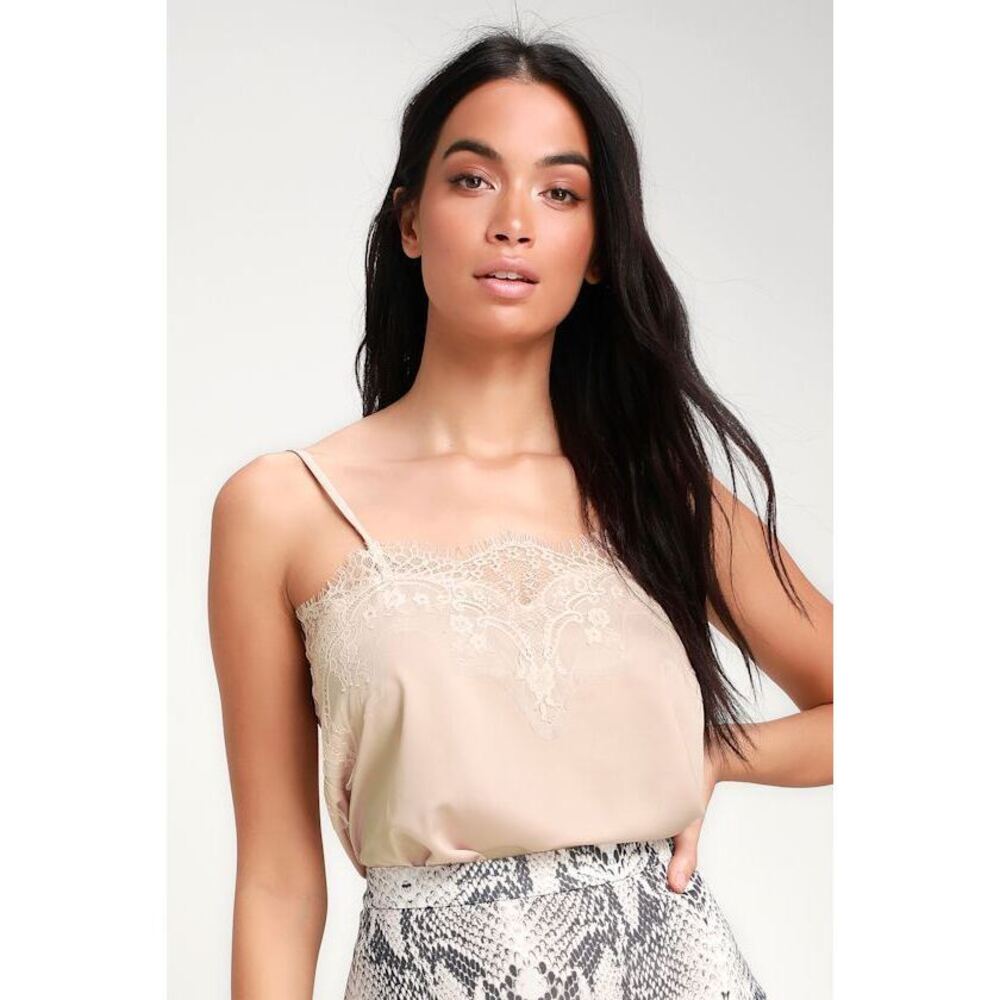 Lulus Maddox Pale Pink Satin Lace Cami - Size S